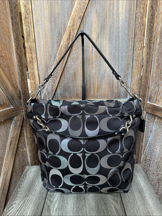 Coach Handbags - Coach Brooke Signature C Black & Metallic Silver Canvas Shoulder Satchel Tote
